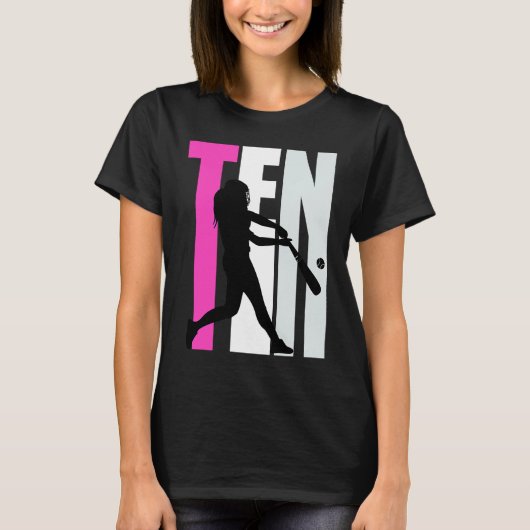 T-shirt Filles 10e baseball Anniversaire Pink Softball Que (Devant)