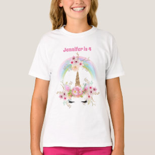 T-shirt Filles 4e anniversaire UNICORN Arc-en-ciel nommé