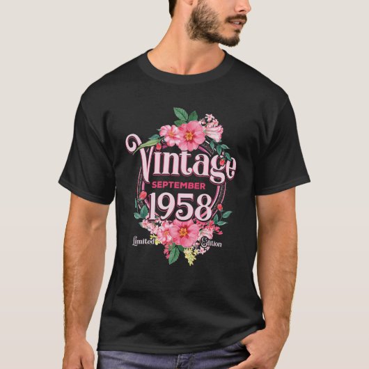 T-shirt Filles Anniversaire Né En Septembre 1958 Fleurs Bd (Devant)