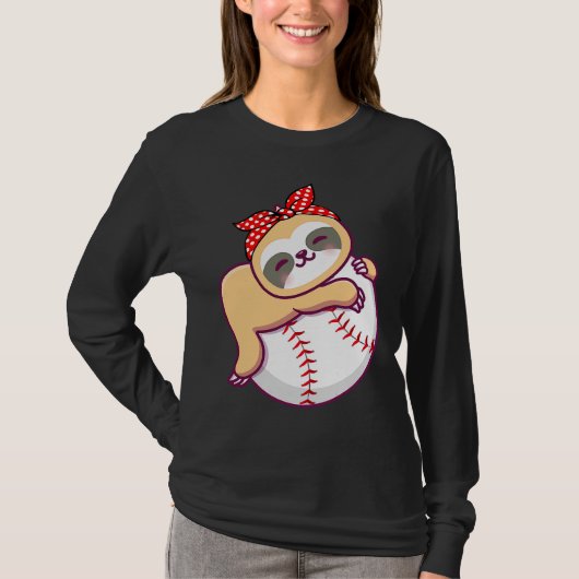 T-shirt Filles Baseball mignonne Sloth Accrocher Ball (Devant)