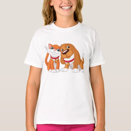 T-shirt Filles Chien et Chat Mignons (Devant)