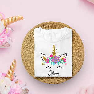 T-Shirt Filles Cute Unicorne Et Aquarelle Rainbow Custom