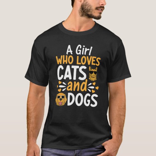 T-shirt Filles De Chat Chien C'Est Une Fille Qui Aime Les  (Devant)