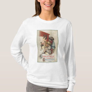 T-shirt Filles de GreetingLittle de Noël par la cheminée