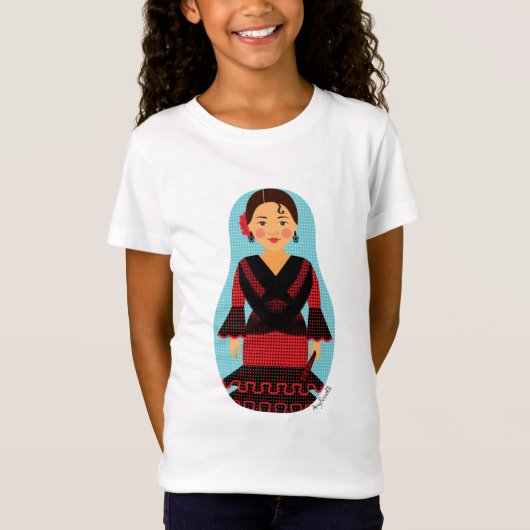 T-shirt filles de Matryoshka, robe rouge espagnole (Devant)