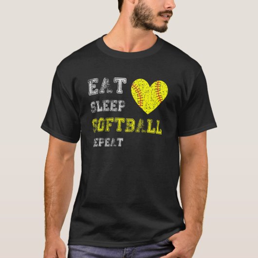 T-shirt Filles de softball Manger Dormir Softball Répéter (Devant)
