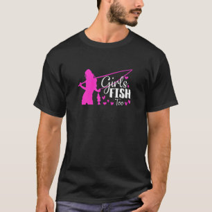 T-shirt Filles Filles Poisson Trop Fisher Pêche Filles Ros