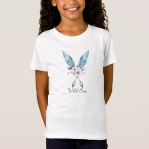 T-Shirt Filles florales à plumes flèches bohèmes bleues