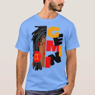 T-shirt Filles Gemini Fille Afro Locs Fille Zodiac Signes 
