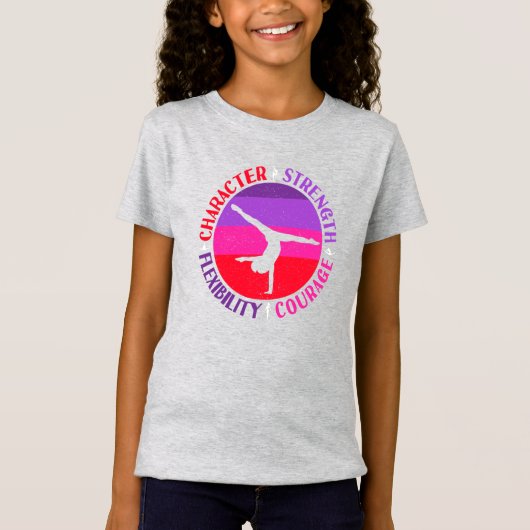 T-Shirt Filles Gymnastique Caractère Force Courage (Devant)