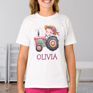 T-shirt Filles Joli Tracteur rose Personnalisé