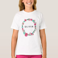 Filles mignonne Aquarelle Fleur Wreath et nom