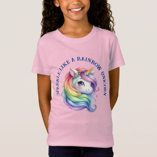 T-Shirt Filles mignonne Arc-en-ciel Unicorne personnalisée (Devant)