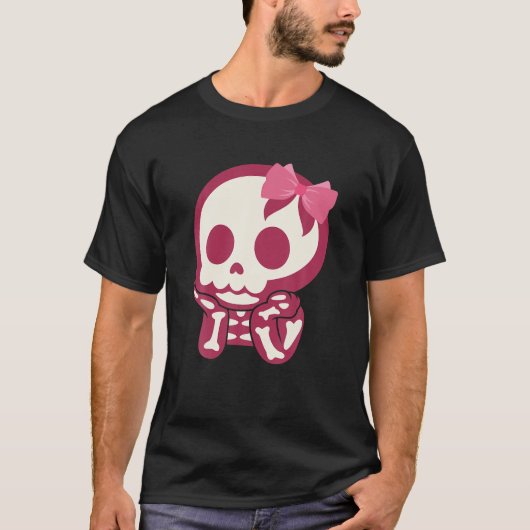 T-shirt Filles mignonne Crâne Xray Cravate de cou rose Squ (Devant)