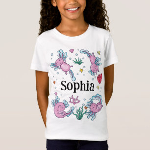 T-Shirt Filles mignonnes et moderne rose Axolotl et nom En