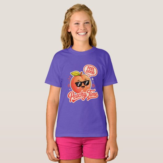 T-shirt Filles Mignonnes Temps Pêche (Devant entier)