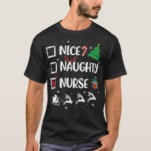 T-shirt Filles Naughty Nice Infirmière Noël Drôle Père Noë