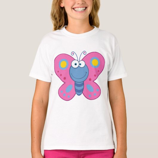 T-shirt filles papillon rose souriant (Devant)