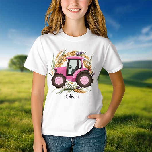 T-shirt Filles Pink Farm Tracteur Personnalisé Fille