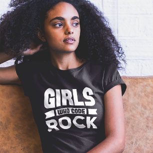 T-shirt Filles qui Code Rock, Blanc sur Noir