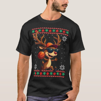 T-shirt Filles Reindeer Jouant Au Basket-Ball Noël laid