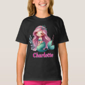 T-shirt Filles Sirène nom personnalisé noir (Devant)