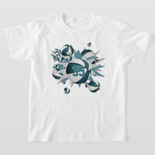 T-shirt filles sports turquoises basket-ball étoiles