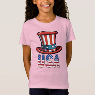 T-Shirt Fillettes Patriotique USA Étoile Papillon Rose 