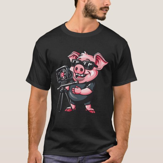 T-shirt Film Director Camera Man Pig funny (Devant)