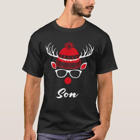T-shirt Fils Reindeer Visage Famille Correspondant (Devant)