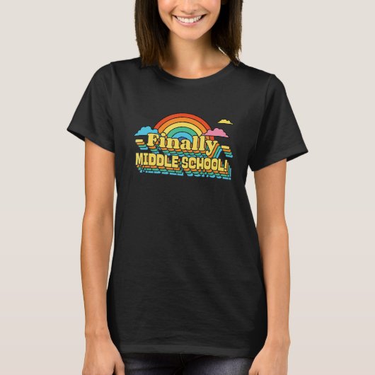 T-SHIRT FINALLY MIDDLE SCHOOL STUDENT RETRO GROOVY (Devant)