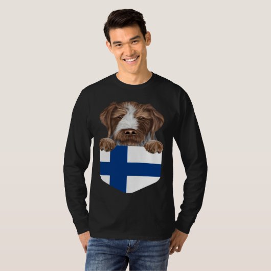 T-shirt Finland Flag German Wirehaired Pointer Dog In Pock (Devant entier)