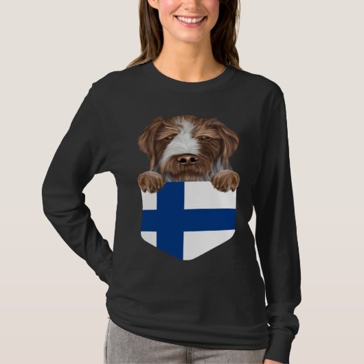 T-shirt Finland Flag German Wirehaired Pointer Dog In Pock (Devant)