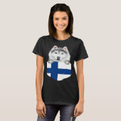 T-shirt Finland Flag Siberian Husky Dog In Pocket (Devant entier)