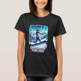 T-shirt Finland Snowboarding Lynx Under Northern Lights