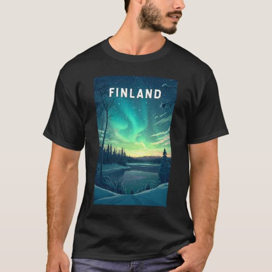 T-shirt Finlande Illustration Voyage Art Vintage (Devant)