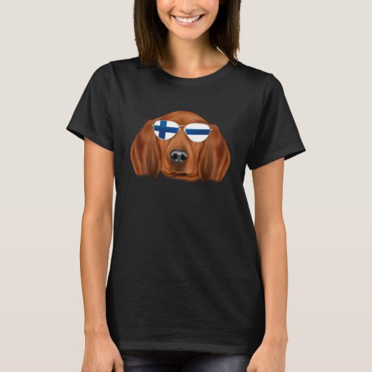T-shirt Finnish Flag Redbone Coonhound Dog Finland Pocket (Devant)