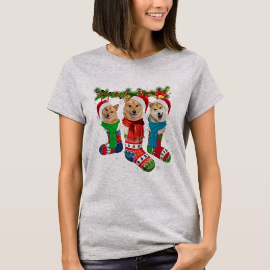 T-shirt Finnish Spitz In Christmas Socks  (Devant)