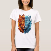 T-shirt Fire and Ice Cat – Split Elemental Cat Face | (Devant)