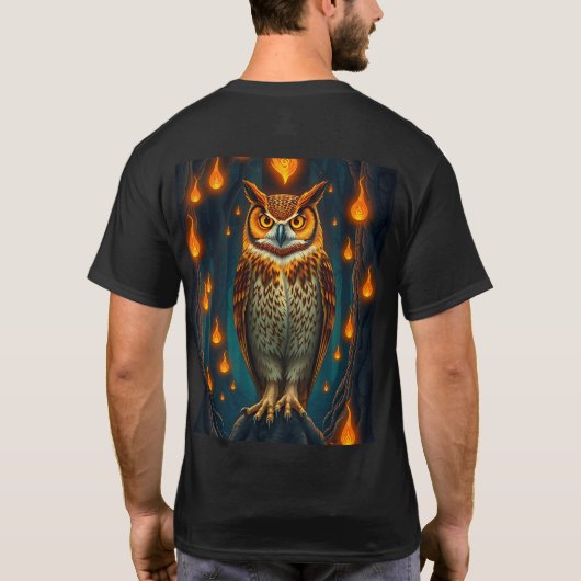 T-shirt Fire-Eyed Owl Art: Golden Embers, Mystical (Dos)