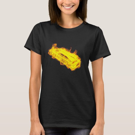 T-shirt Fire Harmonica Flames musicien Harmonica Player (Devant)