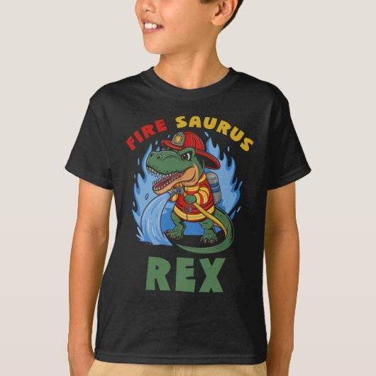 T-shirt Fire Saurus Rex Pompier T Rex Dinosaur (Devant)
