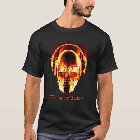 T-shirt Fire Skeleton Headphones Halloween Costume (Devant)
