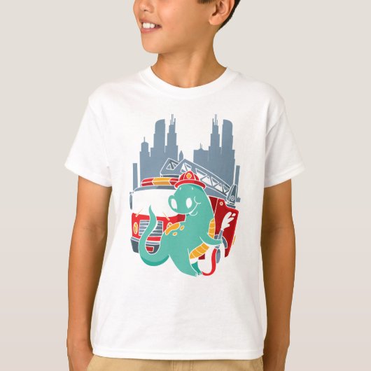 T-shirt Fire Truck Trex Garçons Pompier Dinosaur (Devant)