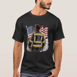 T-shirt Firefight USA Drapeau Patriotique Black Fireman 4è