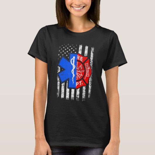 T-shirt Firefighter 4th of July USA Flag Firefighter Lover (Devant)