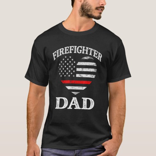 T-shirt Firefighter Dad Patriotic US Flag Heart Fireman Fi (Devant)