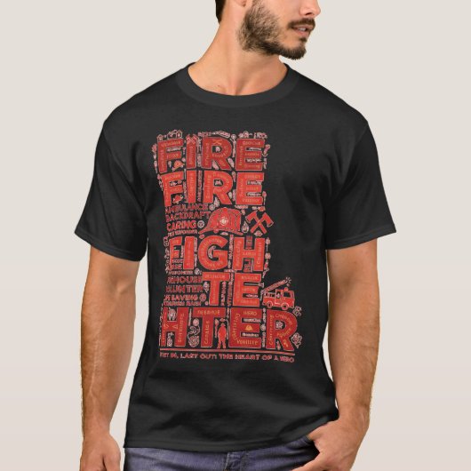 T-shirt Firefighter Heroic Word Art Typographic Design (Devant)