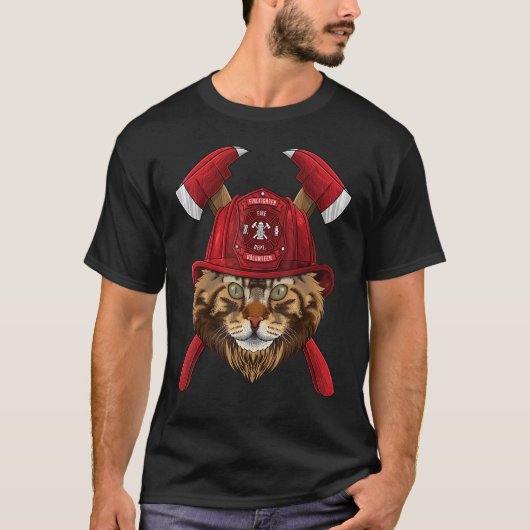T-shirt Firefighter Maine Coon Fireman Boys Kids Fire Resc (Devant)