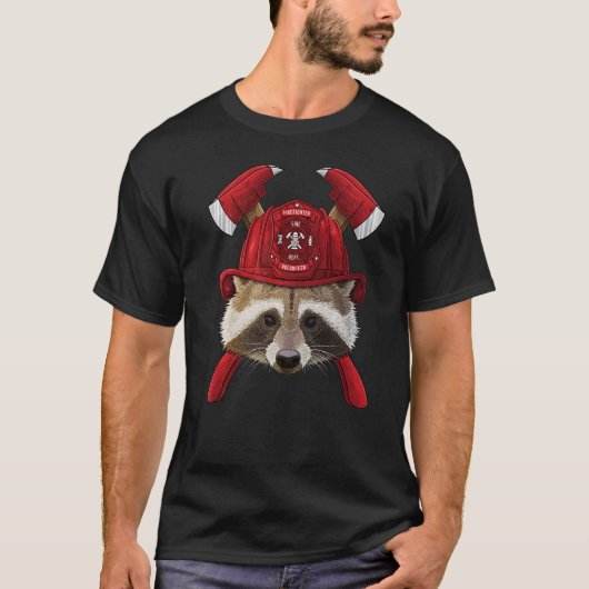 T-shirt Firefighter Raccoon Fireman Kids Fire Rescue Trash (Devant)